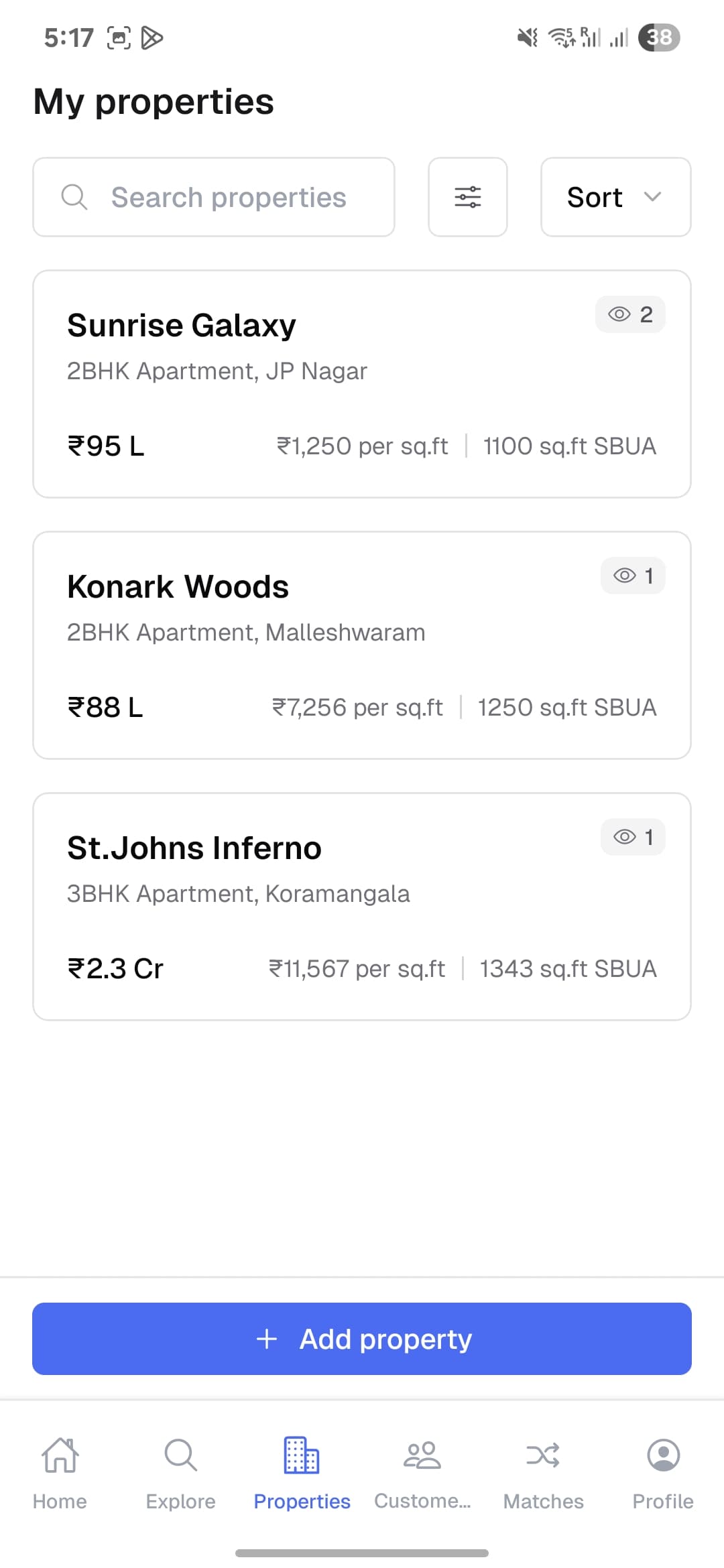 PropG My inventory list with Sunrise Galaxy, Konark Woods, St. Johns Inferno